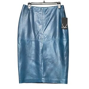 Bod & Christensen Petrol Blue Leather Pencil Skirt Size 10 Style BLF 22416 DAWN